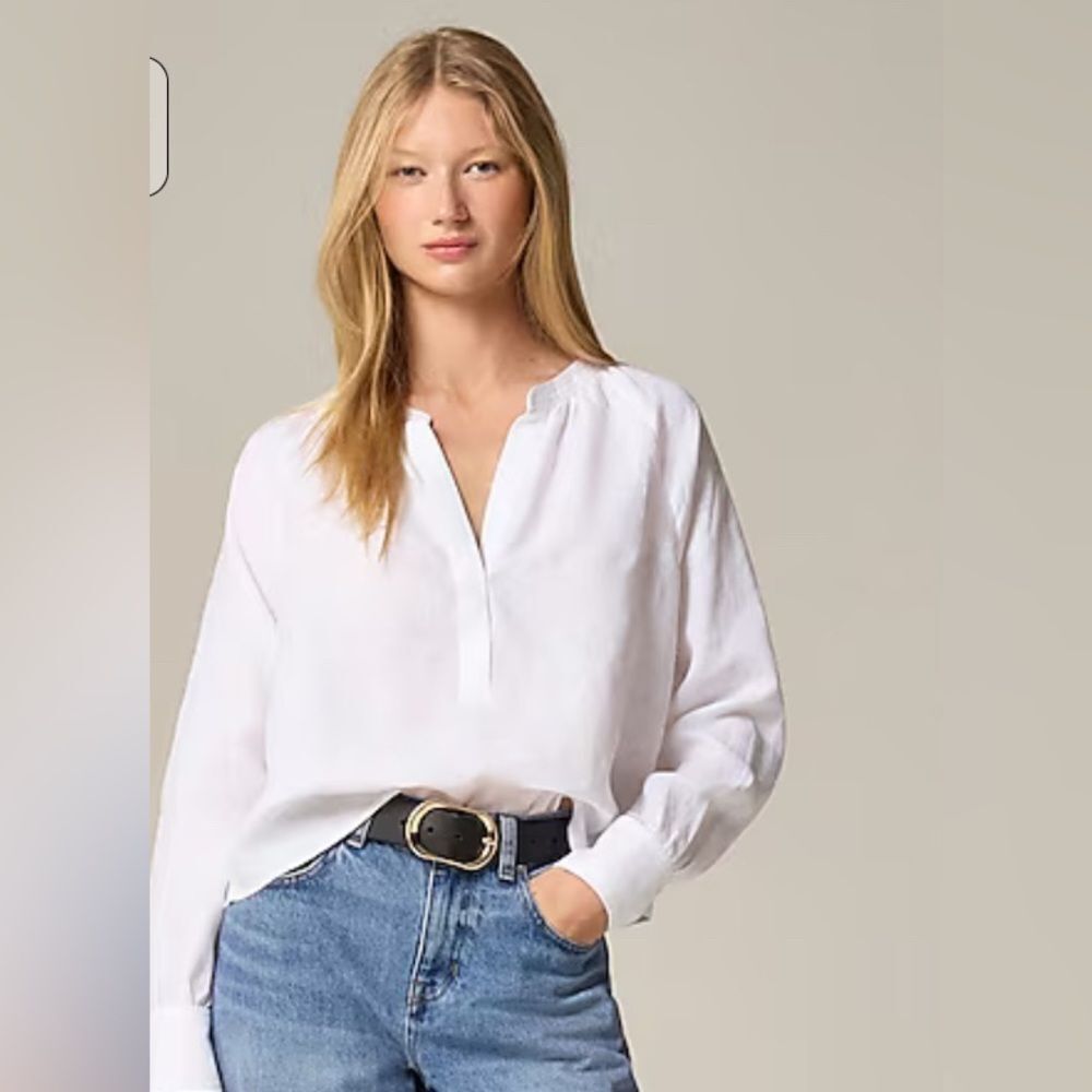 J.Crew Cabana Linen Top White L